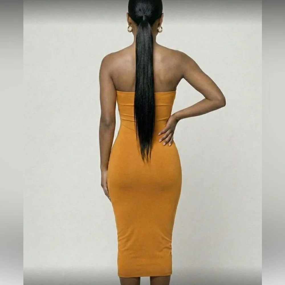 Strapless Bodycon Midi Dress in Dusty Blue - Picture 6 of 15